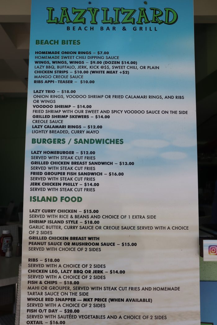 Menu @ Lazy Lizard St Maarten