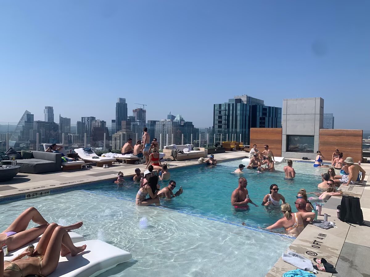 Rooftop pool overlooking the Austin downtown skyline