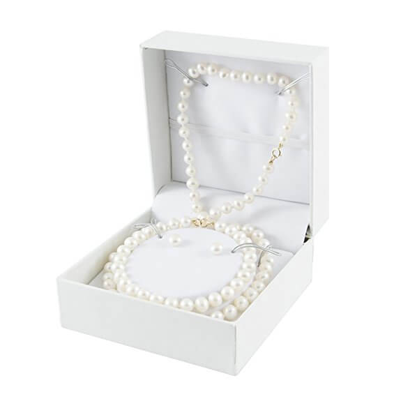 10K Yellow Gold 6-6.5MM White Freshwater Pearl Earring, 7.5&quot; Bracelet, 18&quot; Necklace Set