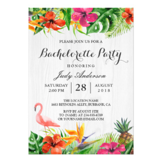Tropical Floral Flamingo Luau Bachelorette Party Card