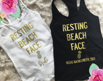 BACHELORETTE SHIRTS / Pool Party Beach Tank / Bridesmaids Bridal Party / Miami Vegas Cancun Cabo 2017 / Gold Writing / CUSTOMIZABLE