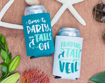 Bachelorette Party Mermaid Beer Can Coolers | Trading my Tail for a Veil and Time to Party our Tails off