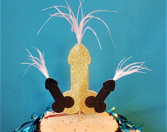 Bachelorette Party Penis Cake Topper with Feathers - Bachelorette Party Decorations, Penis Decorations, Hen Party, Same Penis Forever Party