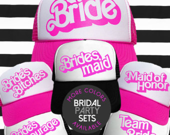 Bridal Party Hats - Set of 2 through 12 Hats - Doll Style Bridal Party Hats - Bachelorette Hats, Bachelorette Part Hats, Trucker Hats