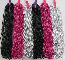 Mardi Gras Beads Hot Pink Silver Black Disco Bachelorette Party 6dz 72 Necklaces