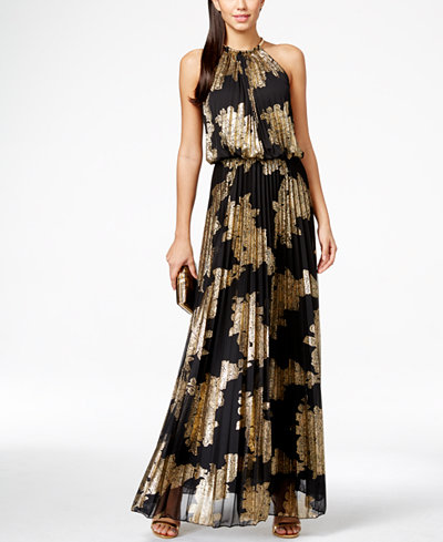 MSK Metallic-Print Pleated Blouson Gown