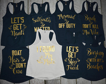 Beach Bachelorette Cruise Tanks, Any Saying, Mermaid, boozing with my beaches, saltwater wasted Bachelorette tanks Bridal Party tank top