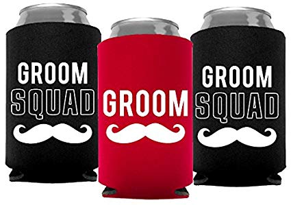 Your Dream Party Shop Groom and Grooms Squad Bachelor Party Can Coolers, Set of 12 Red and Black Beer Can Coolies, Perfect Bachelor Party Decorations and as Grooms Men Gifts